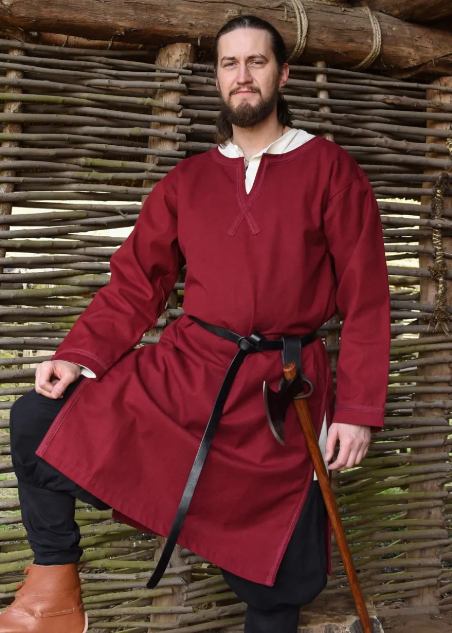 Mittelalter Tunika Albrecht mit Borte, langarm, weinrot