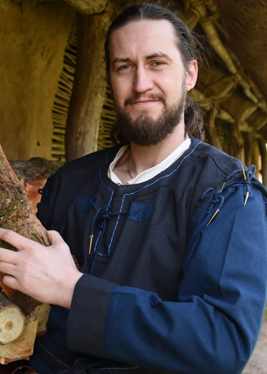 Mittelalter Tunika Bent mit abnehmbaren Ärmeln, blau/dunkelblau