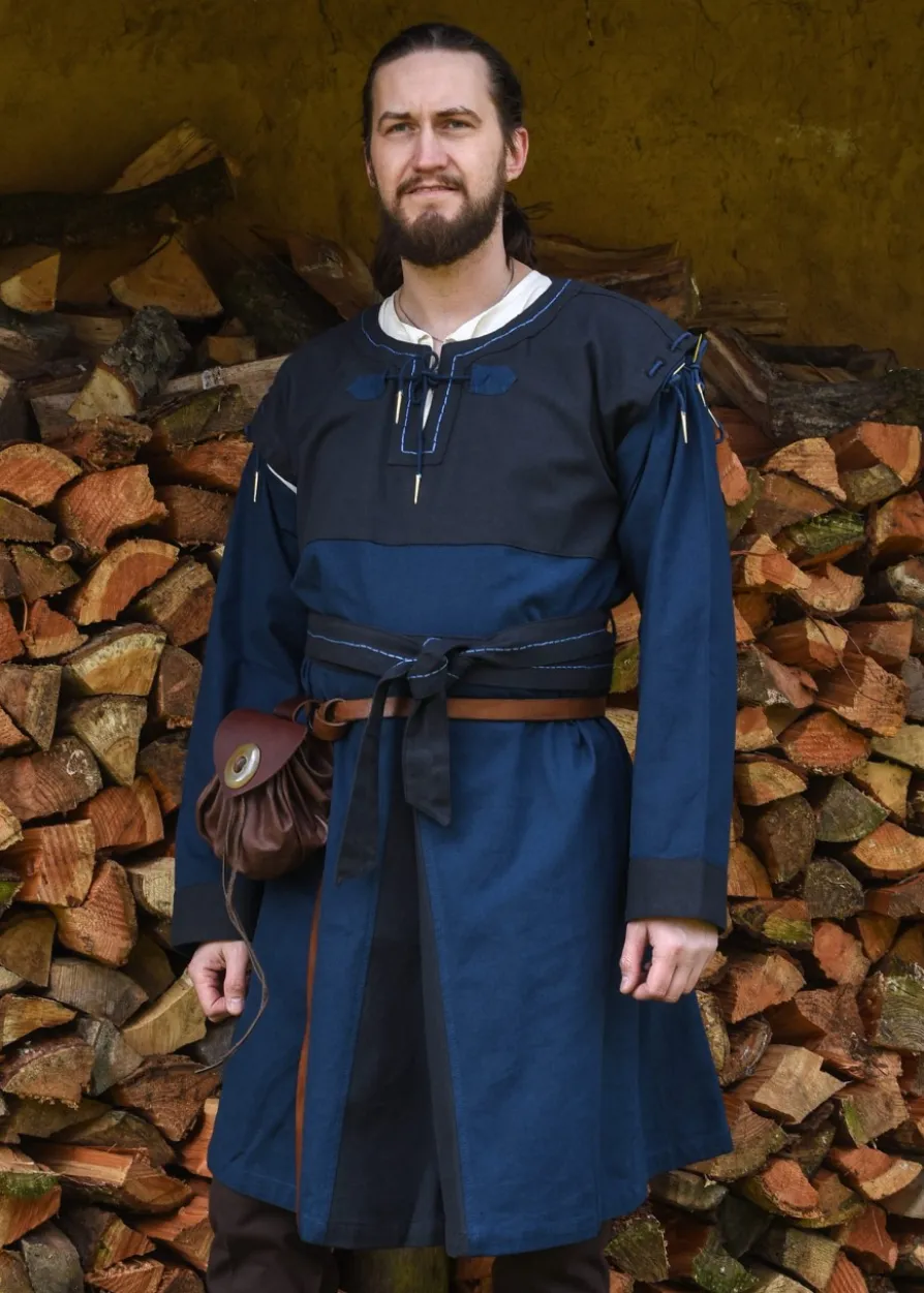 Mittelalter Tunika Bent mit abnehmbaren Ärmeln, blau/dunkelblau