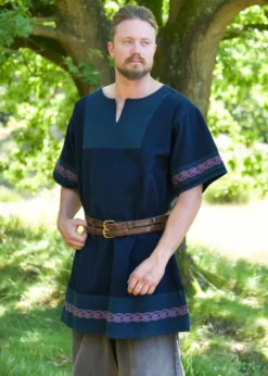 Mittelalter Tunika Egil mit Stickerei, Used-Look, blau