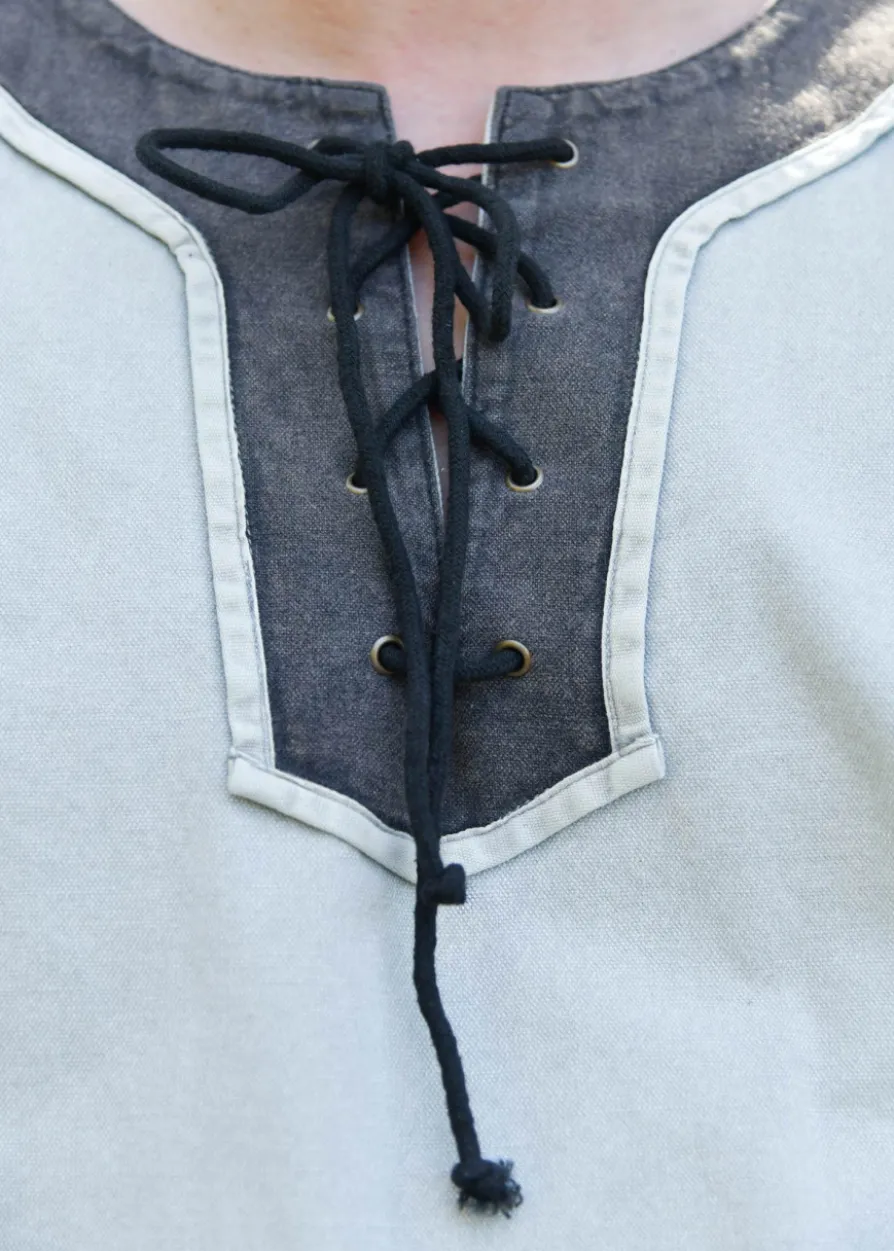 Mittelalter Tunika Sigval, Materialmix, Used-Look, grau