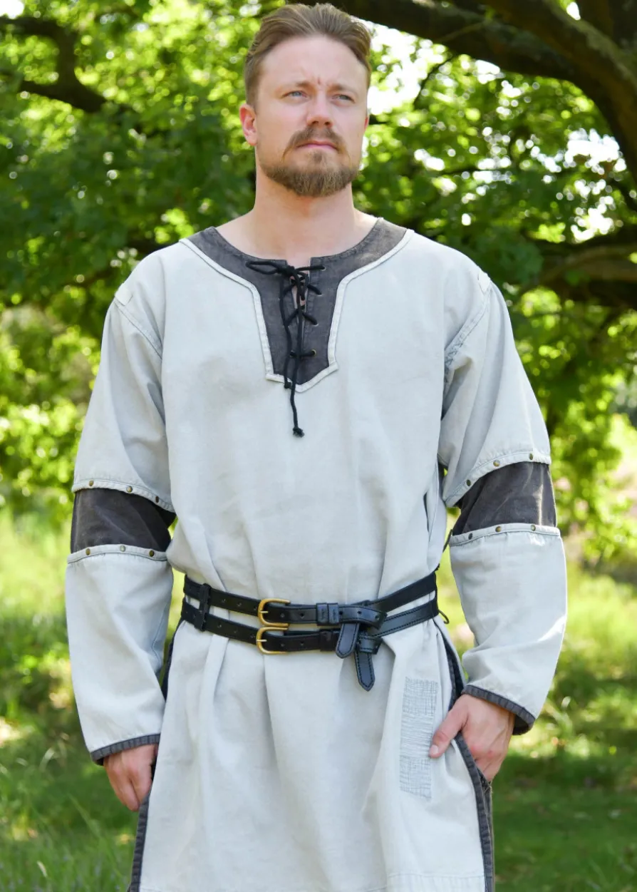 Mittelalter Tunika Sigval, Materialmix, Used-Look, grau