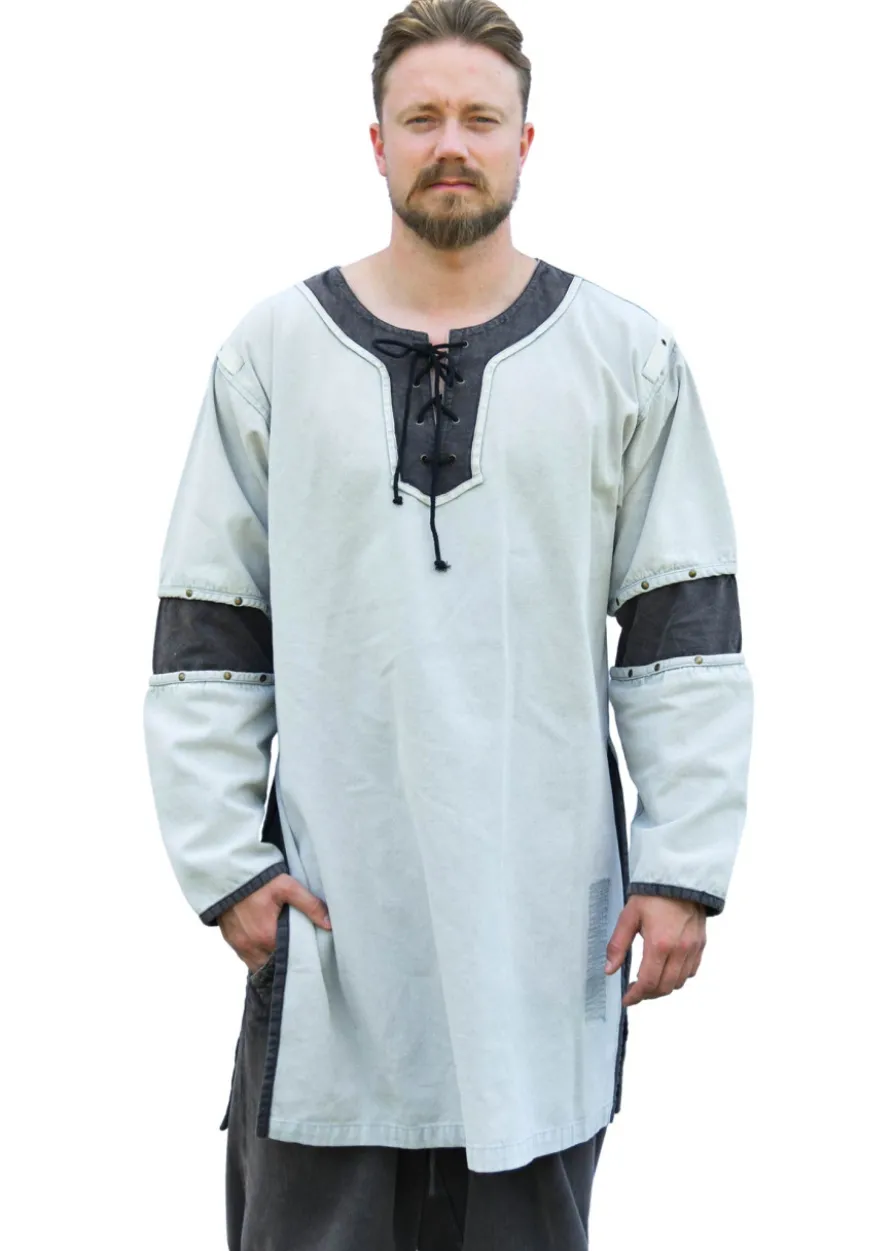 Mittelalter Tunika Sigval, Materialmix, Used-Look, grau