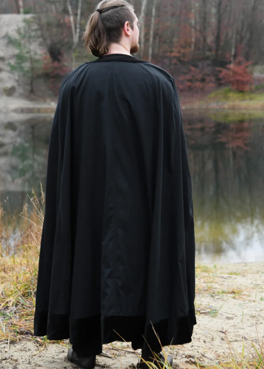 Mittelalter Umhang mit Samt-Besatz, schwarz