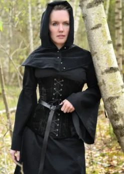 Mittelalter-Unterkleid Burglinde mit Trompetenärmeln, schwarz