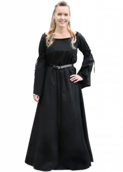 Mittelalter-Unterkleid Burglinde mit Trompetenärmeln, schwarz