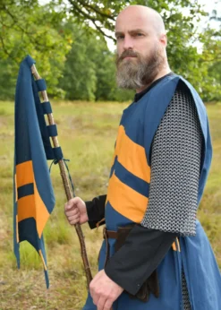 Mittelalter Wappenrock mit Streifen, blau - gelb
