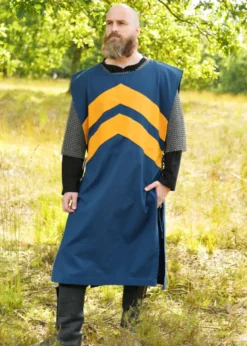 Mittelalter Wappenrock mit Streifen, blau - gelb