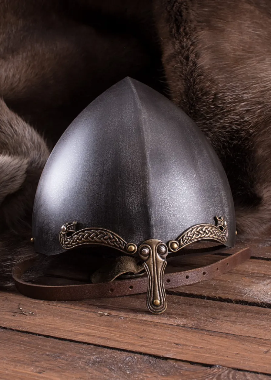 Nasalhelm mit Keltischen Motiven, Stahl mit Antik-Finish