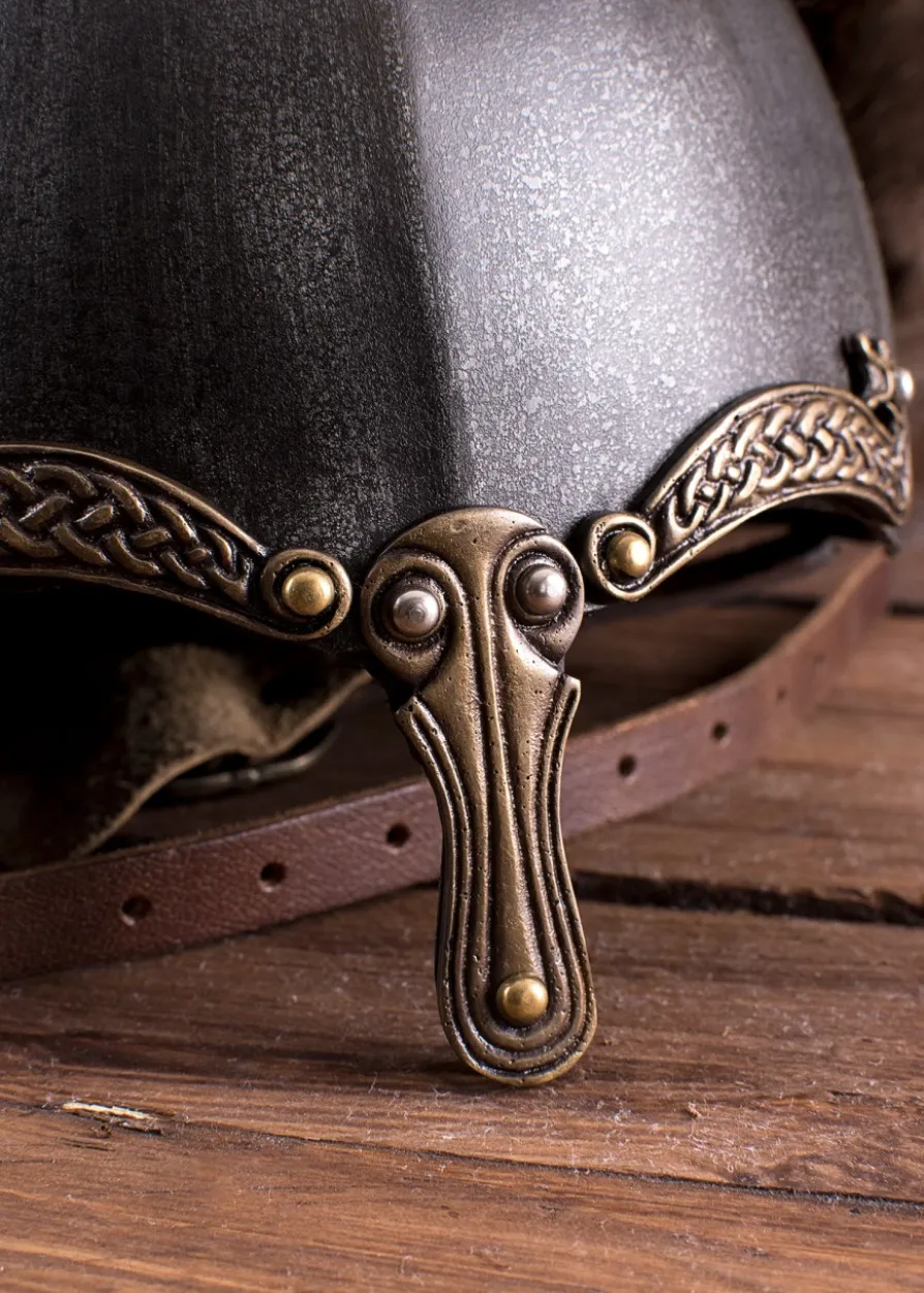 Nasalhelm mit Keltischen Motiven, Stahl mit Antik-Finish