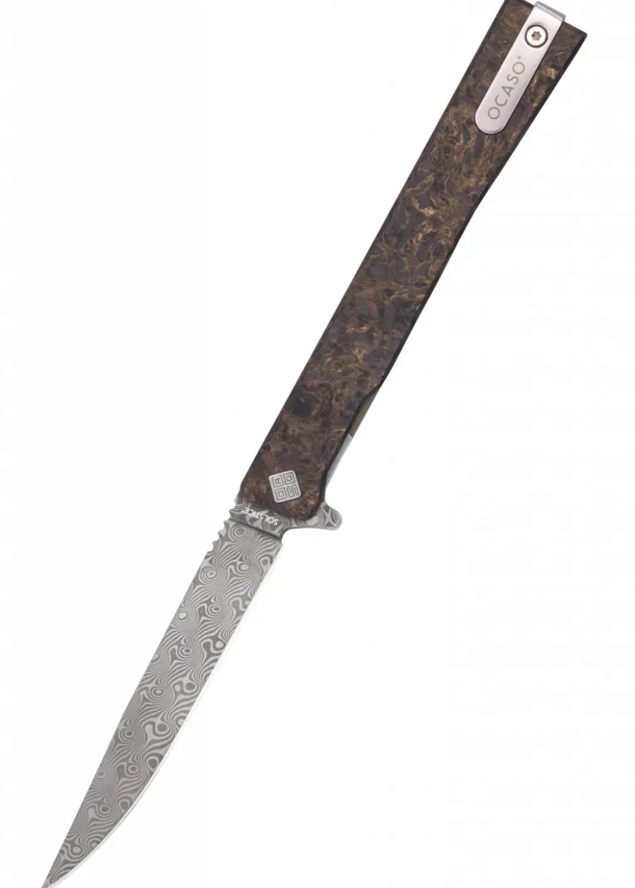 Ocaso Knives SOLSTICE, Damast, bronzefarben, Taschenmesser