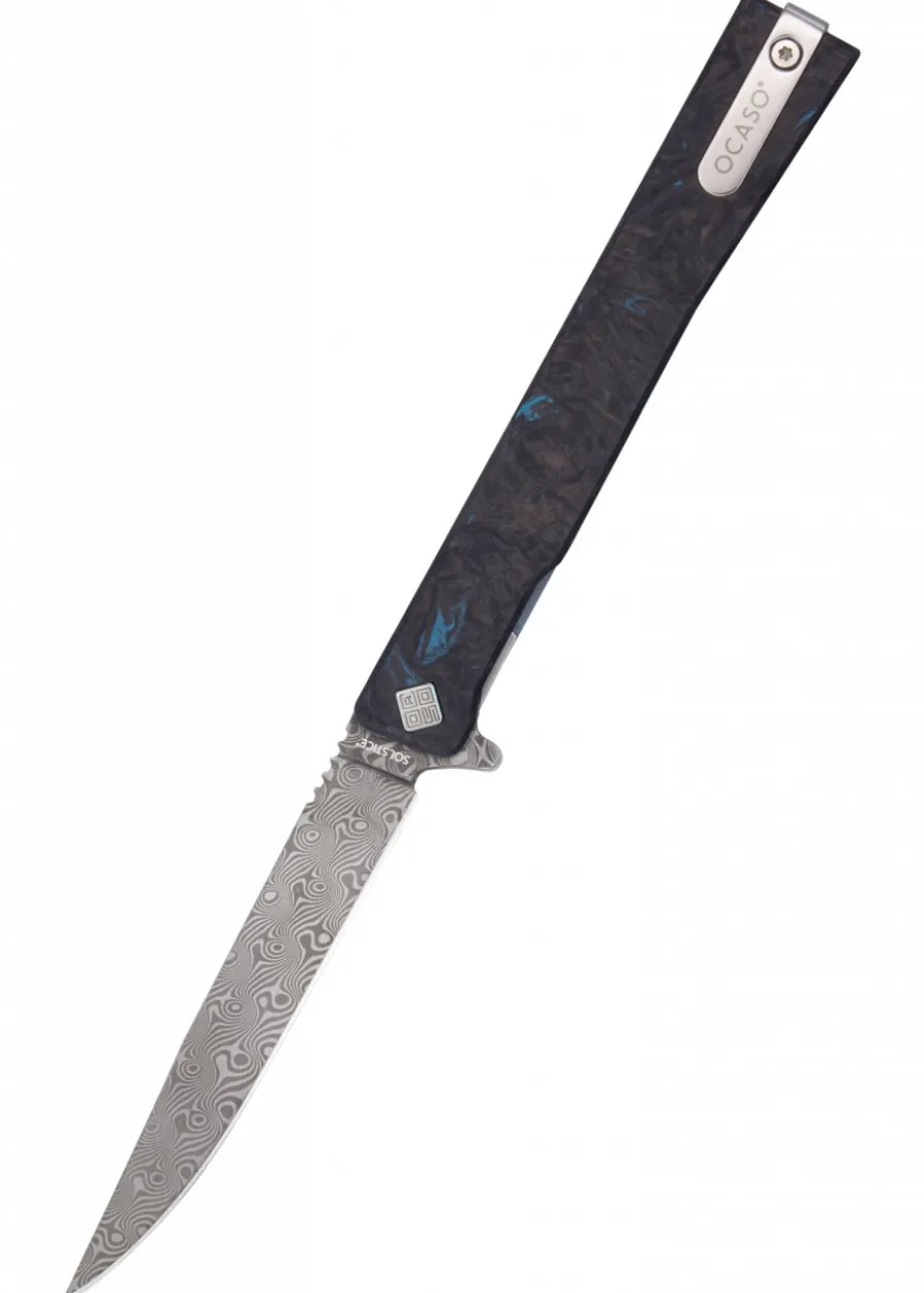 Ocaso Knives SOLSTICE, Damast, blau, Taschenmesser