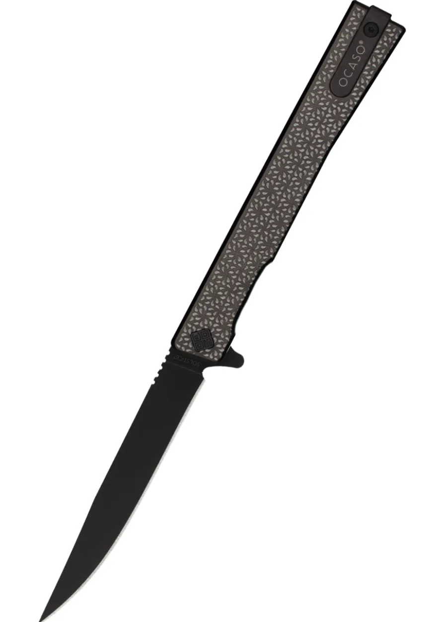 Ocaso Knives SOLSTICE ENGRAVED TITANIUM, BLACK, SCROLL, Taschenmesser