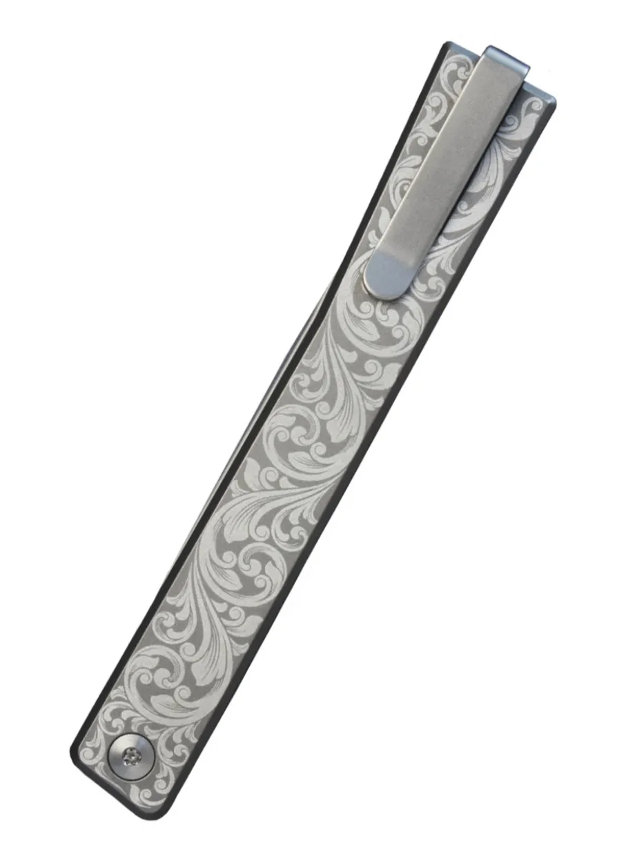 Ocaso Knives, SOLSTICE ENGRAVED TITANIUM, SATIN, SCROLL, Taschenmesser