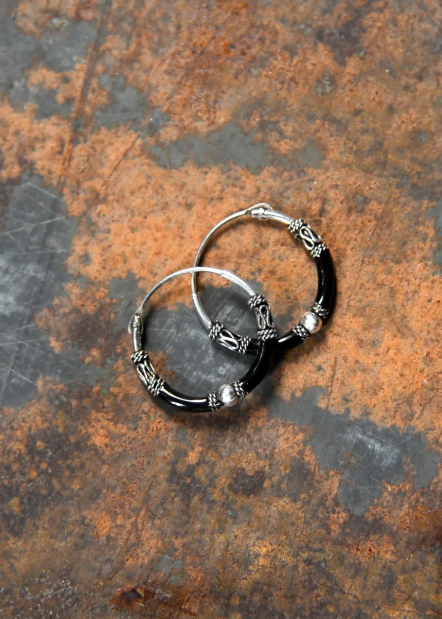 Ohrringe aus Silber, Creolen, Schwarz, Paar