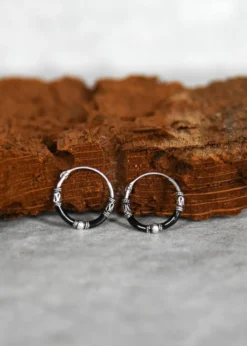 Ohrringe aus Silber, Creolen, Schwarz, Paar