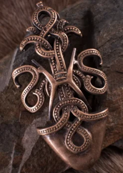 Ortblech für Wikinger-Schwertscheide, Schlangenmotiv, Bronze