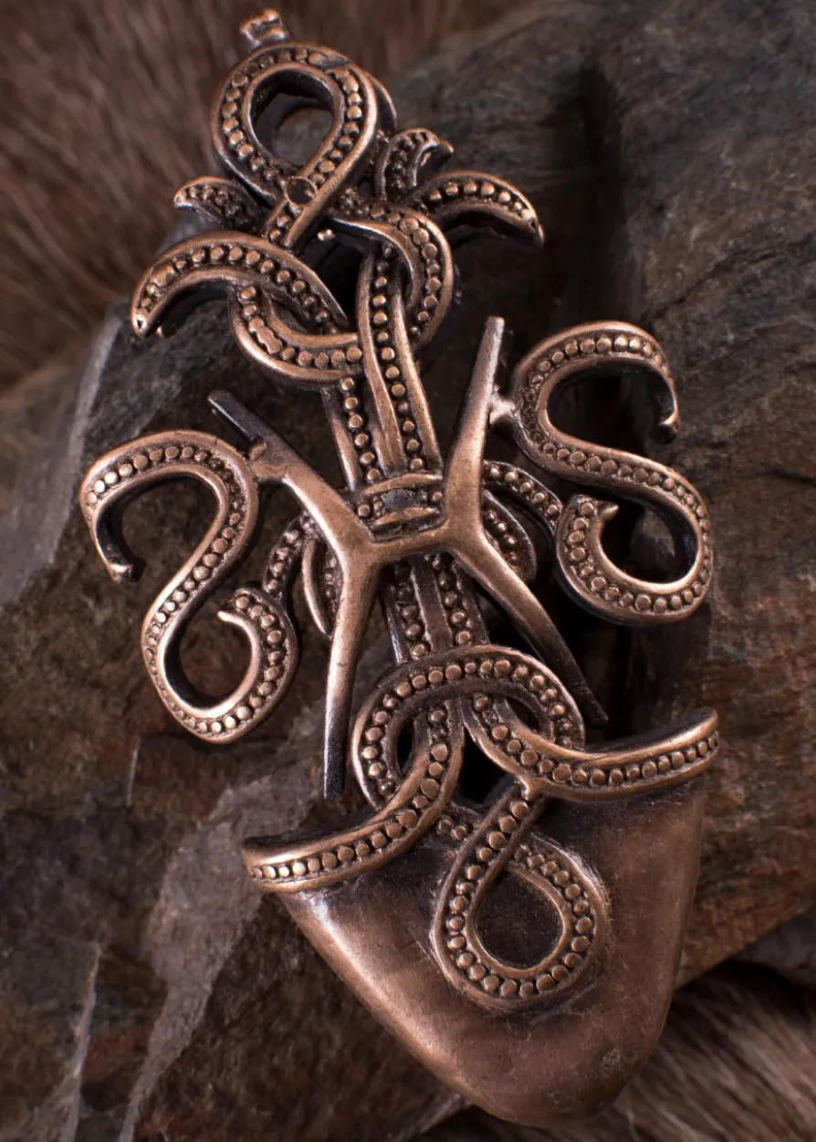 Ortblech für Wikinger-Schwertscheide, Schlangenmotiv, Bronze