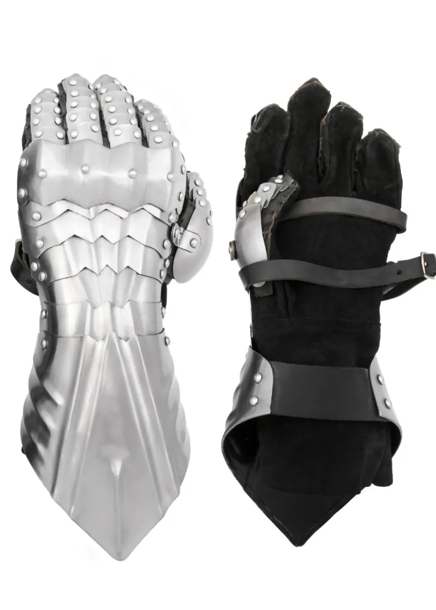 Panzerhandschuhe, blank, vernietet und vernäht