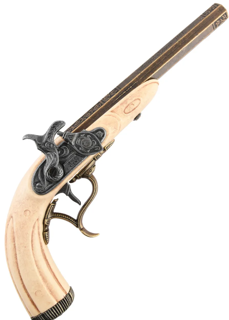 Perkussionspistole Joseph Kirner 1807, Elfenbeinfarben, Replik, Deko Pistole