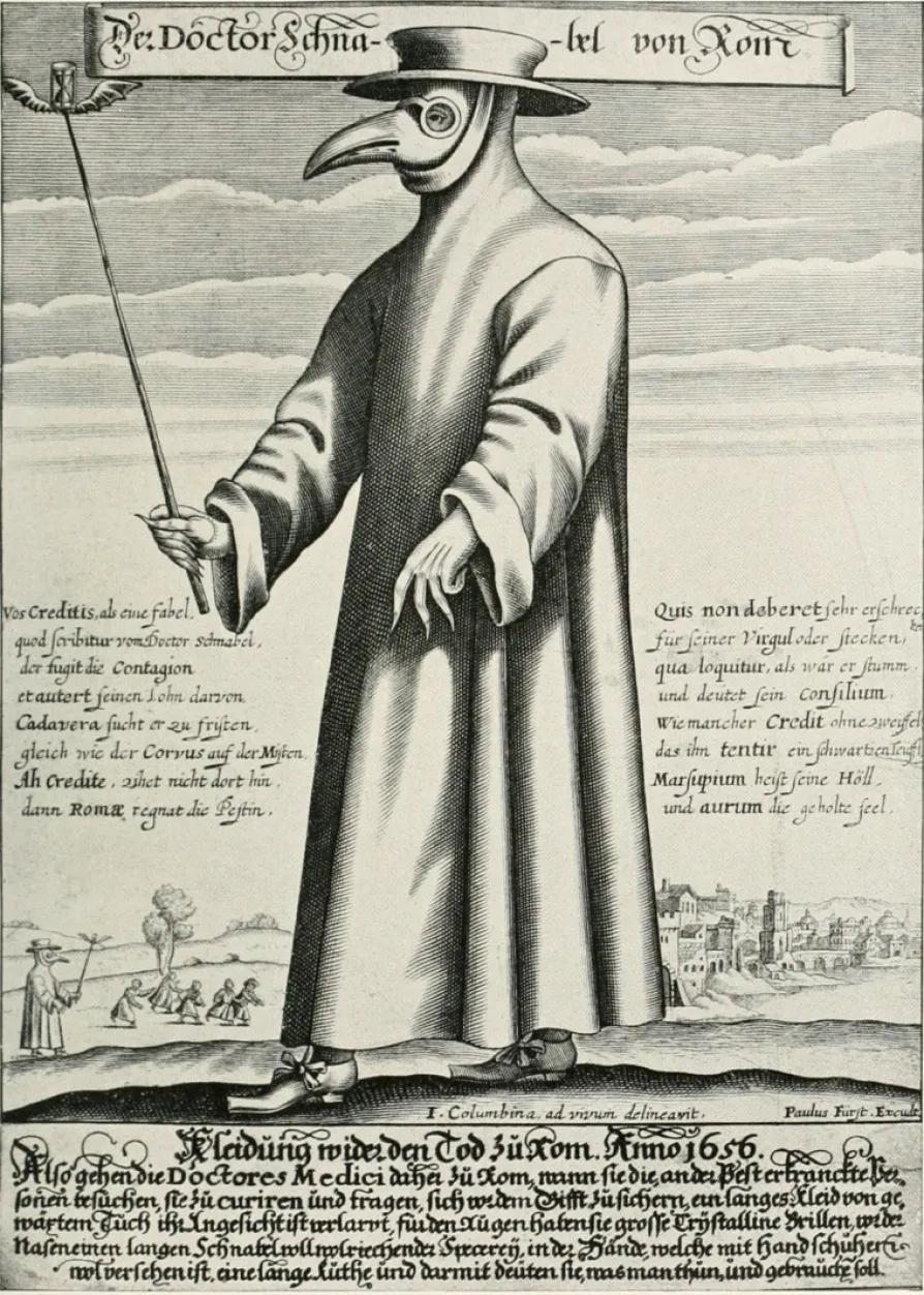 Pestdoktor Set - Maske und Hut aus Leder