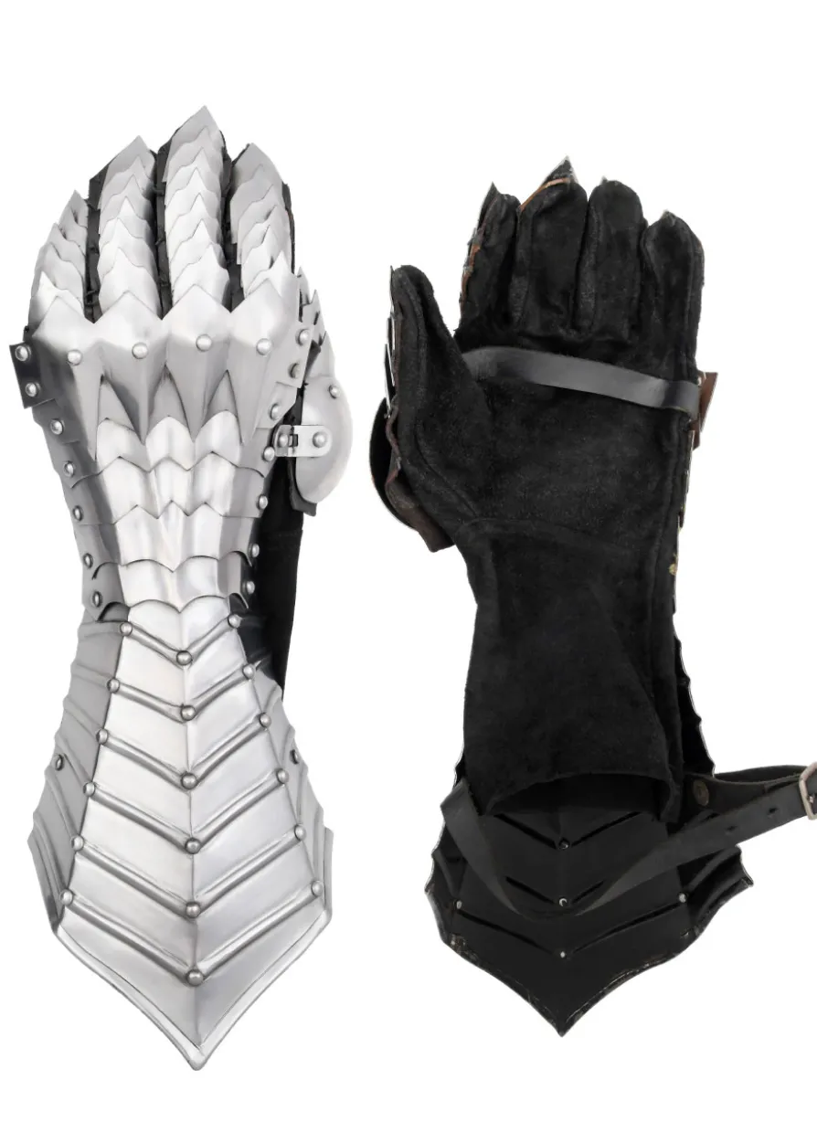 Plattenhandschuhe, blank, vernietet und vernäht, mit Mängeln