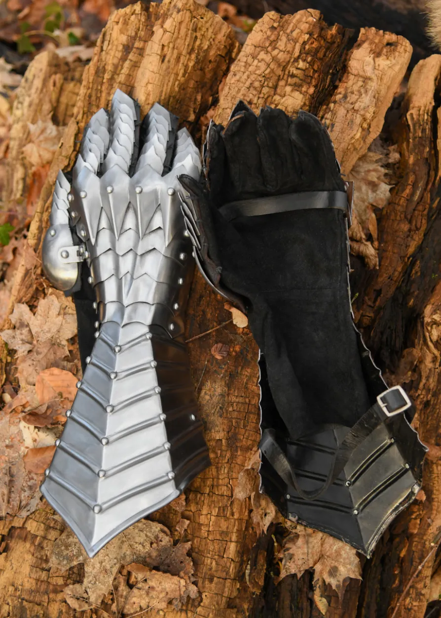 Plattenhandschuhe, blank, vernietet und vernäht, mit Mängeln