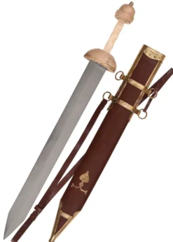 Pompeji Gladius mit dunkler Scheide und Riemen