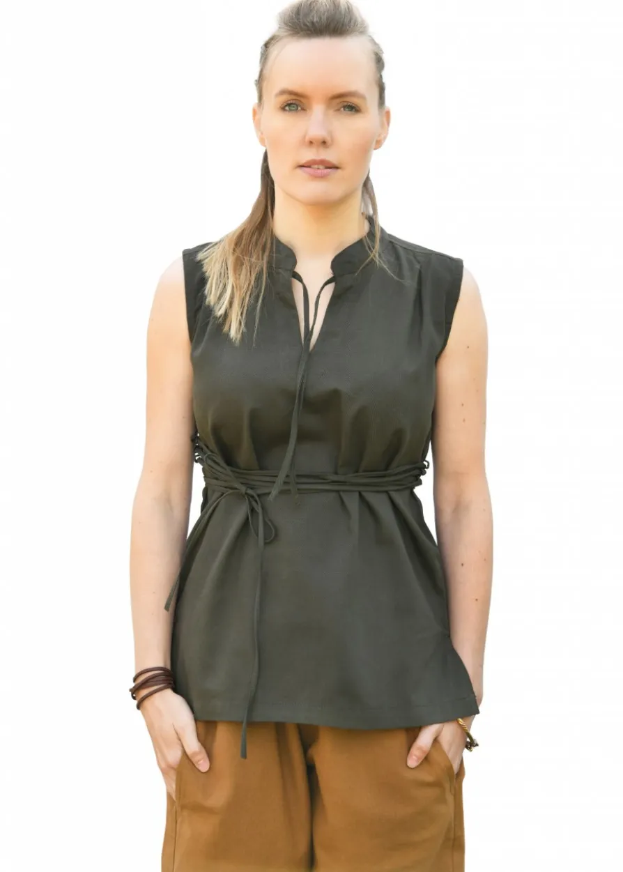 Ärmellose Mittelalter-Bluse Levke, olivgrün
