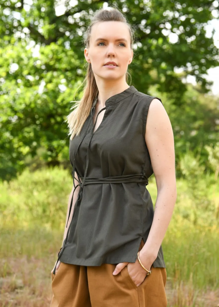 Ärmellose Mittelalter-Bluse Levke, olivgrün