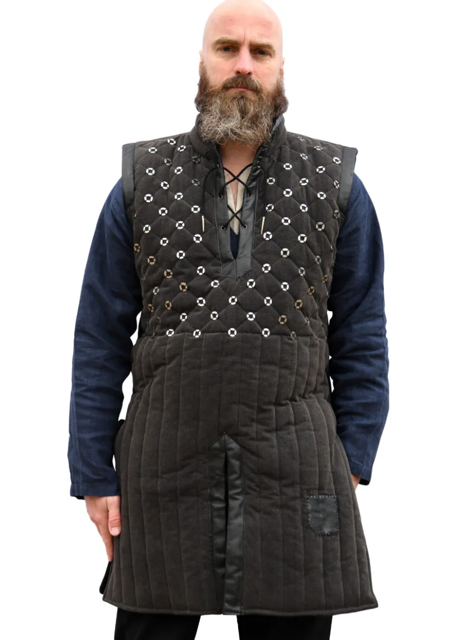 Ärmelloser Gambeson mit handgefertigen Details, schwarz