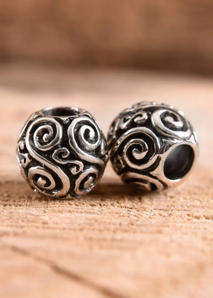 Runde Bartperle und Lockenperle mit Doppelspiralen aus Silber