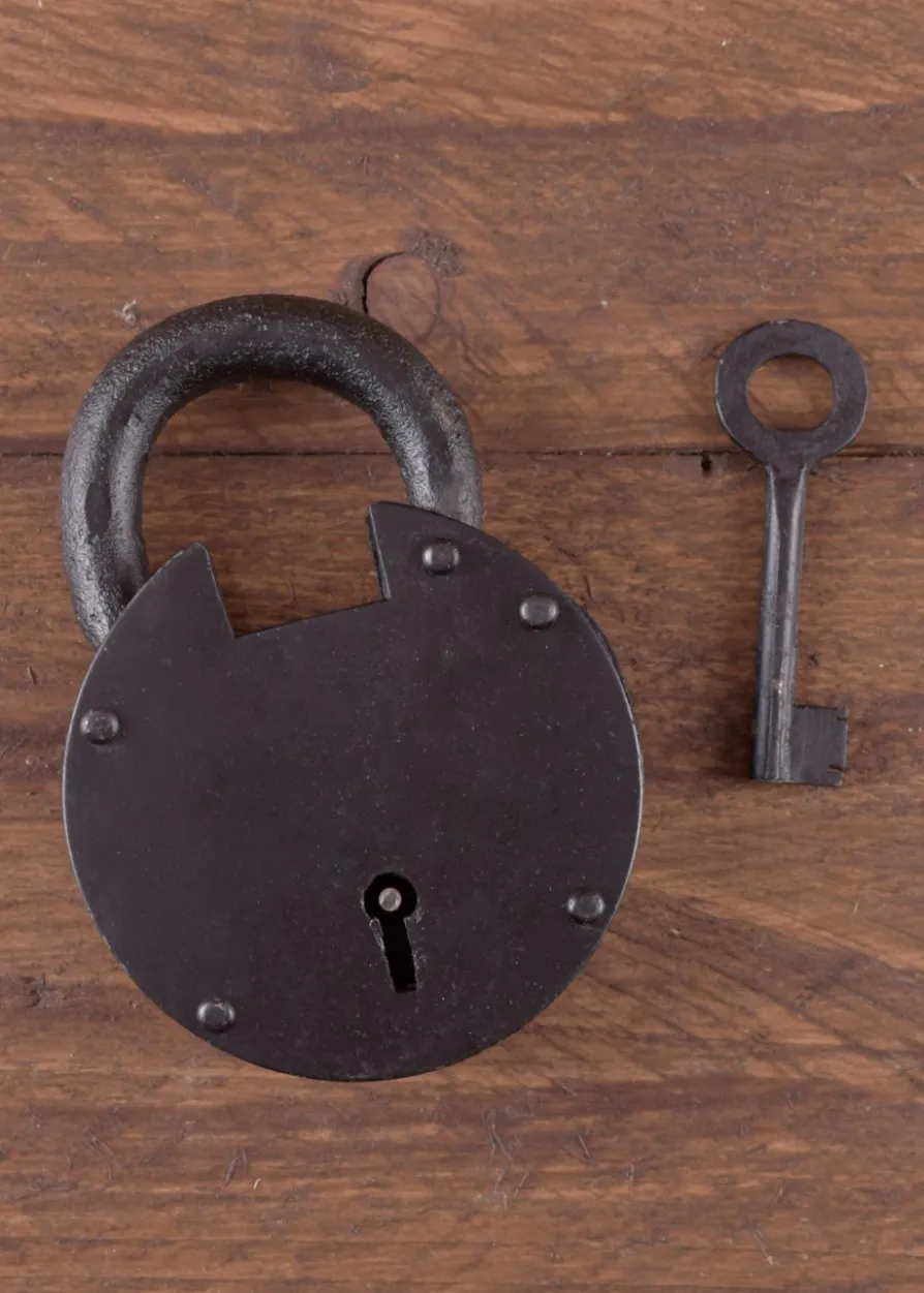 Rundes Vorhängeschloss mit zwei Schlüsseln, ca. 8,5 cm Durchmesser