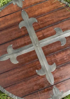 Rundschild aus Holz mit Stahlbeschlägen