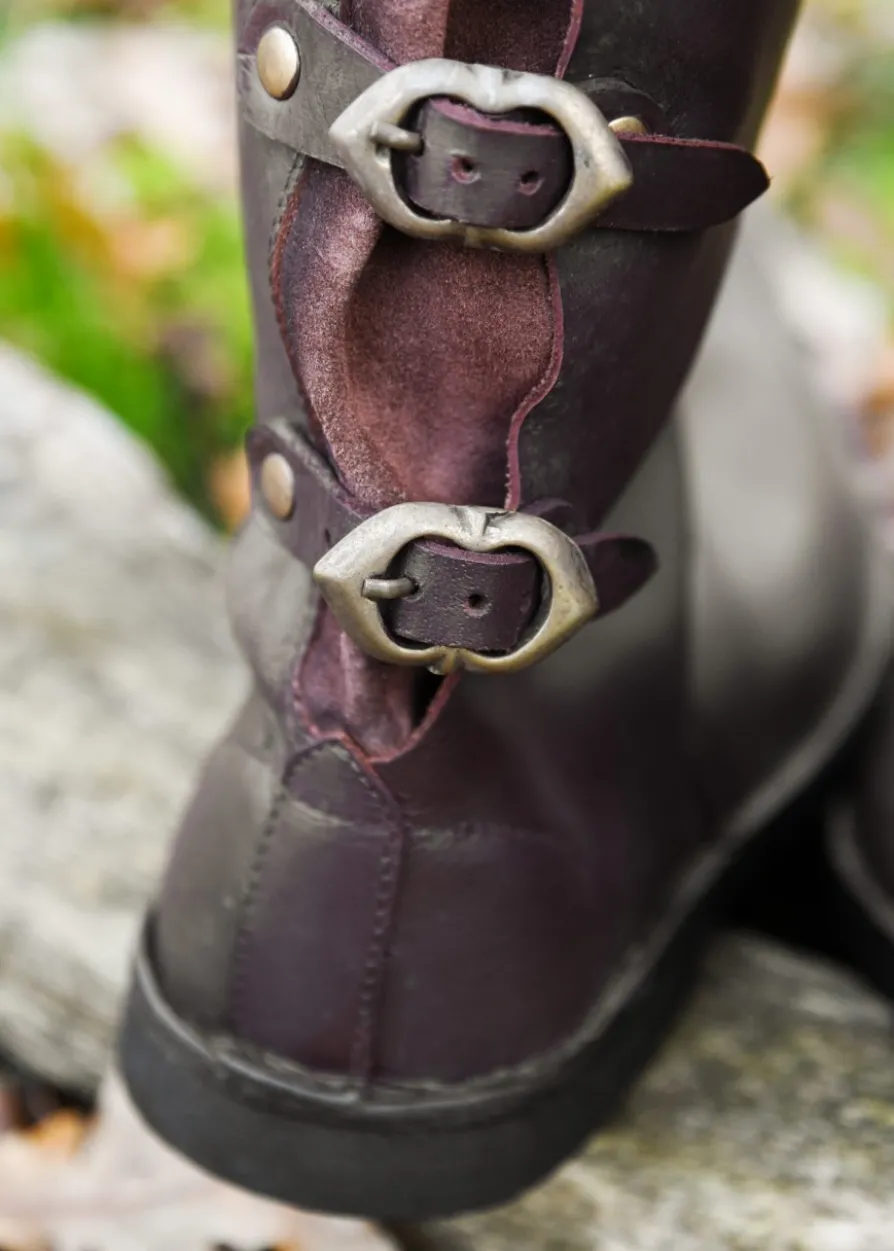 Schnabelstiefel mit drei Schnallen, dunkelbraun