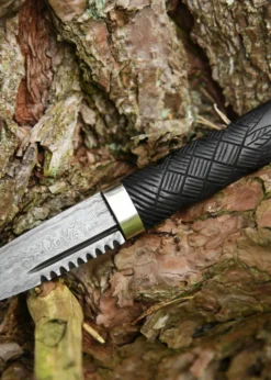 Sgian Dubh Messer mit Damaststahlklinge und Lederscheide