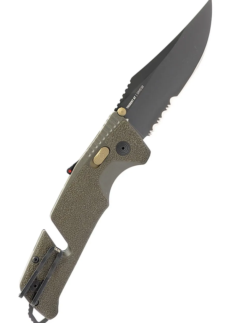 SOG TRIDENT AT - OLIVE DRAB Teilwellenschliff, Taschenmesser