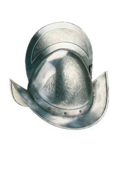 Spanischer Morion Helm, graviert, Marto