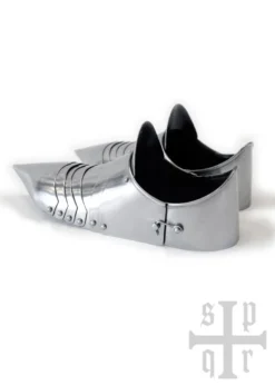 Spitze Mittelalterliche Sabatons, Panzerschuhe, 14. Jh., 1,5 mm Stahl, Paar