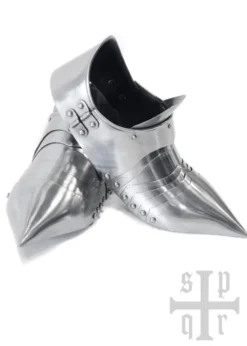 Spitze Mittelalterliche Sabatons, Panzerschuhe, 14. Jh., 1,5 mm Stahl, Paar