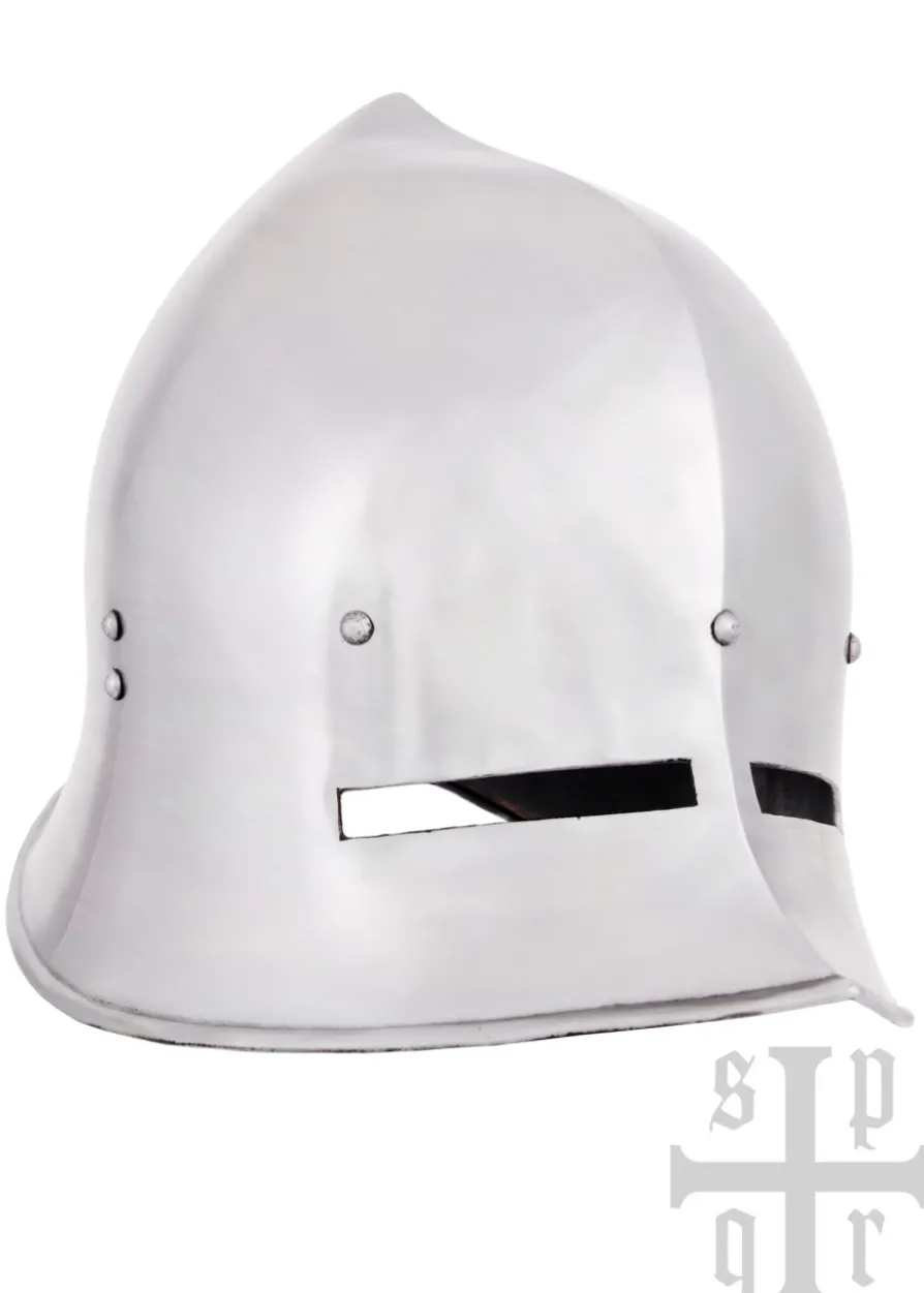 Spätmittelalterlicher Eisenhut mit Zwiebel-Top und Sehschlitzen, 1,6 mm Stahl
