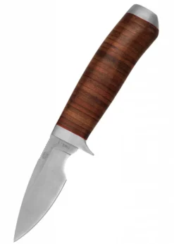 Steenbok Messer mit Drop-Point-Klinge und Lederlamellengriff