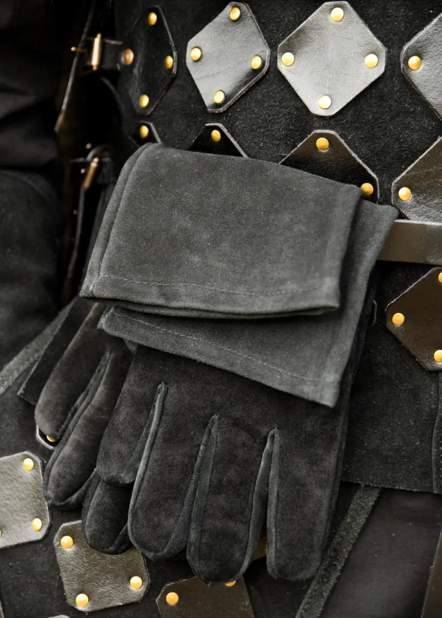 Stulpenhandschuhe aus Wildleder, schwarz
