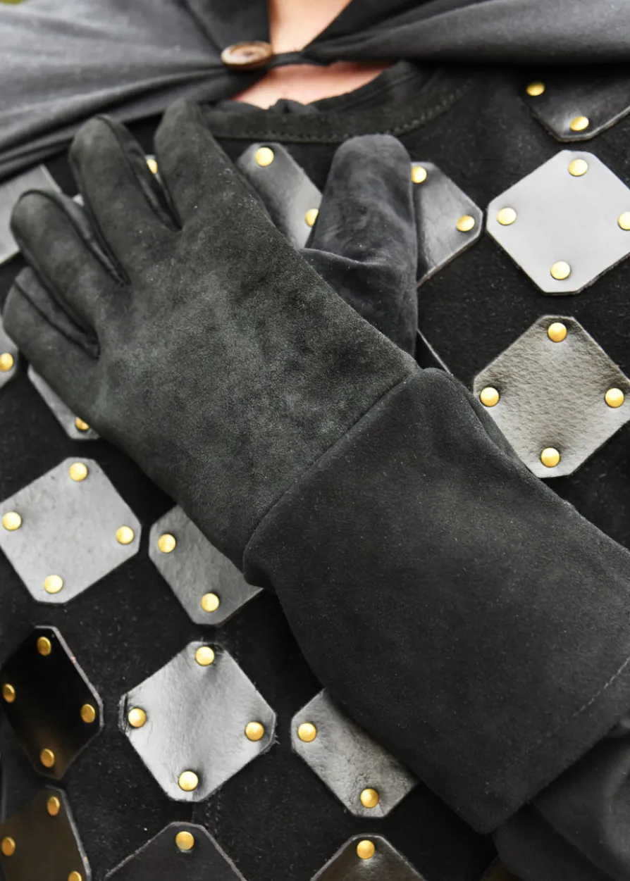 Stulpenhandschuhe aus Wildleder, schwarz