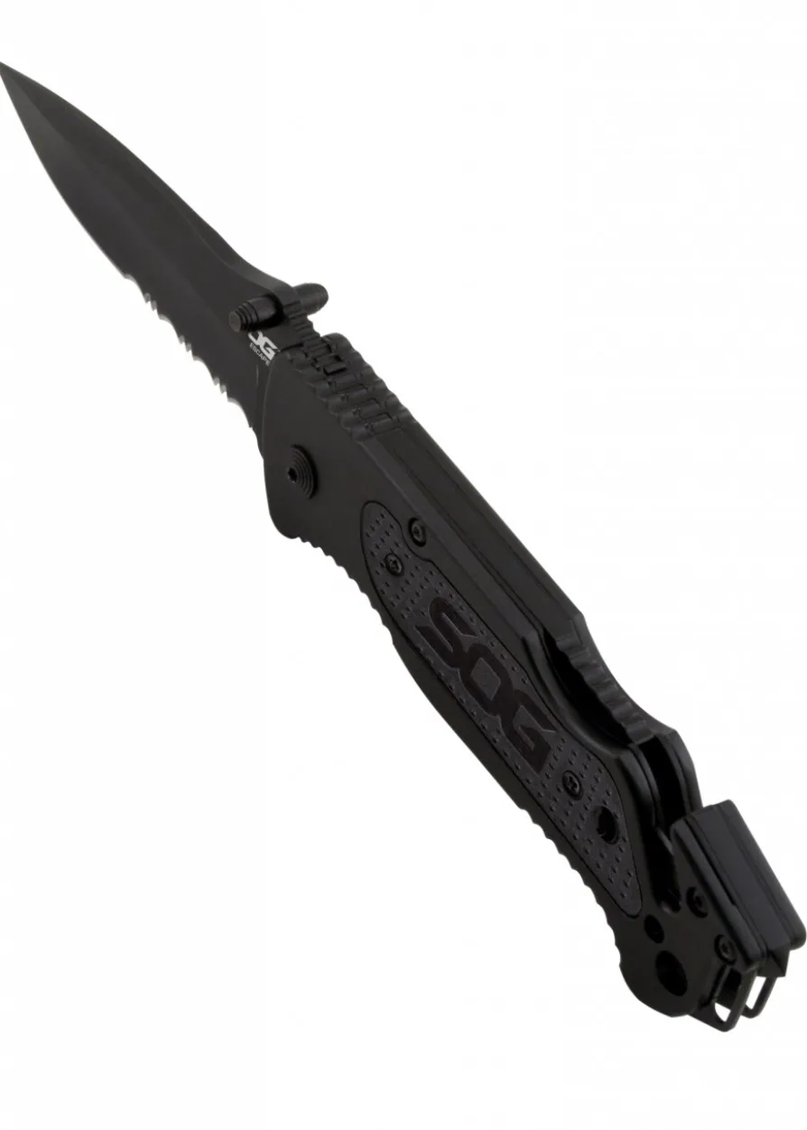 Taschenmesser Escape, Schwarz, Teilwellenschliff, SOG
