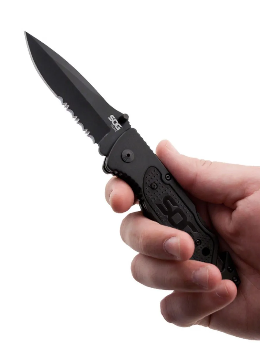 Taschenmesser Escape, Schwarz, Teilwellenschliff, SOG