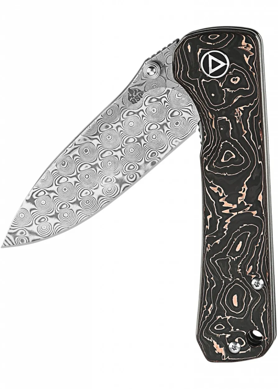 Taschenmesser Hawk, Damast Klinge, Copper Foil CF Griff