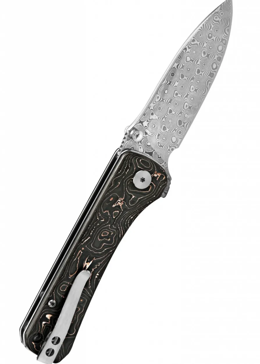 Taschenmesser Hawk, Damast Klinge, Copper Foil CF Griff