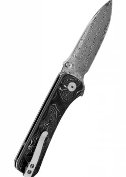 Taschenmesser Hawk, Damast Klinge, Aluminium Foil CF Griff