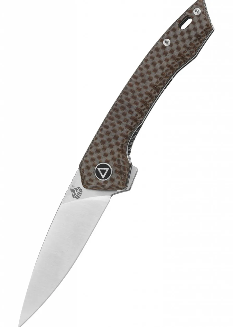 Taschenmesser Leopard, satinierte Klinge Brauner texturierter Micarta Griff